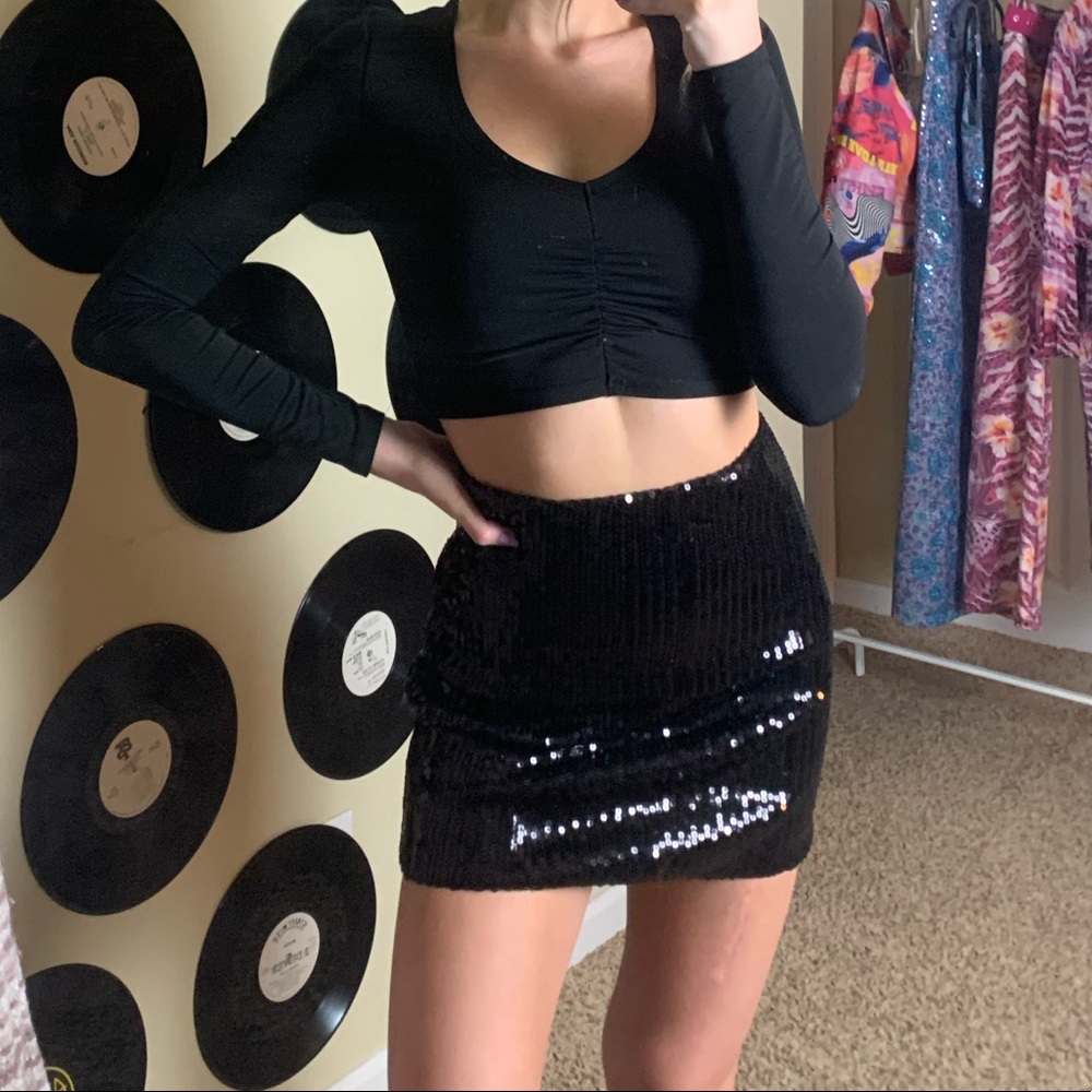 Black Sequin Mini Skirt